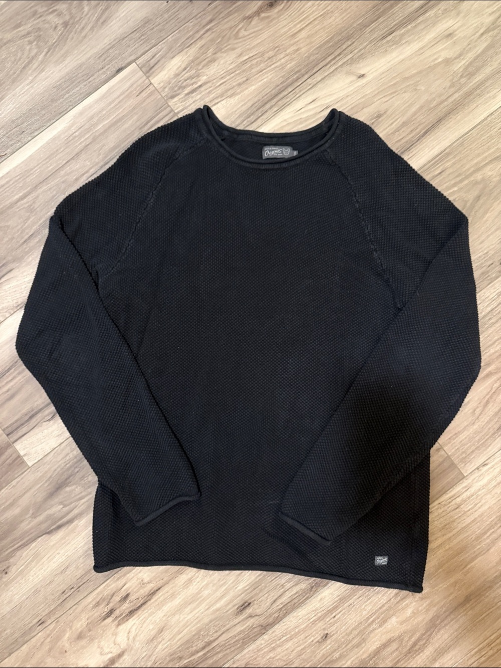 Jack & Jones Black Waffle Crewneck Sweater